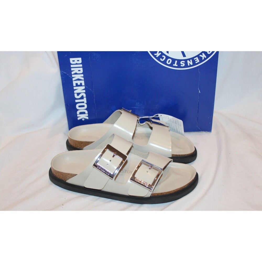 Birkenstock Women's Arizona Droplet Buckle Leather Slide Sandals Oyster EU 38 N